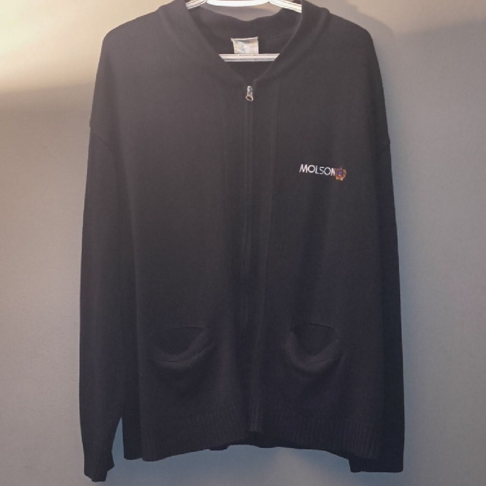 Vintage Molson Brewery Employee Black Zip-Up  Sweater Original